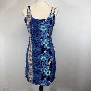 Wayan  Hawaiian Floral Resort Vacation Sleeveless Summer Beach Mini Dress Blue S
